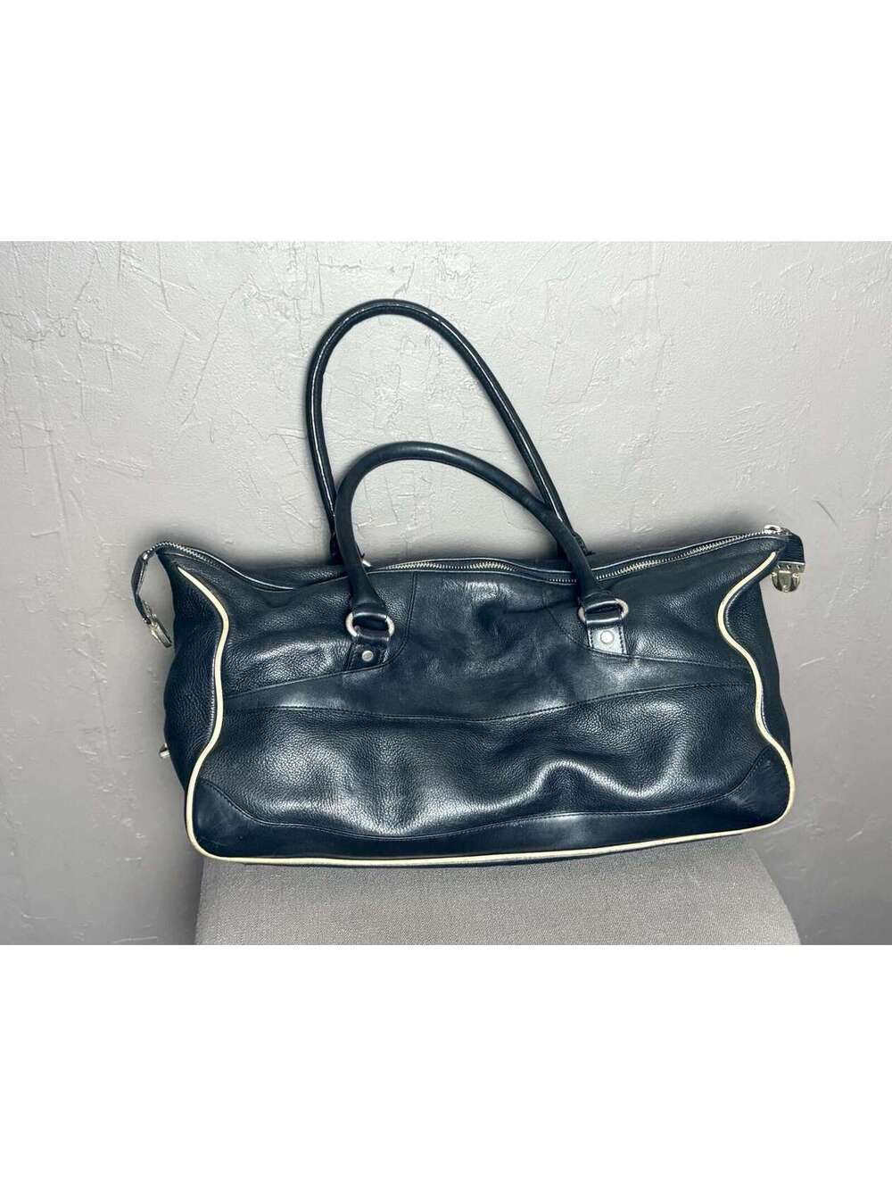 1990's Black Leather Bowling Bag by DKNY Large Doctors Shoulder Bag - Picture 5 of 15